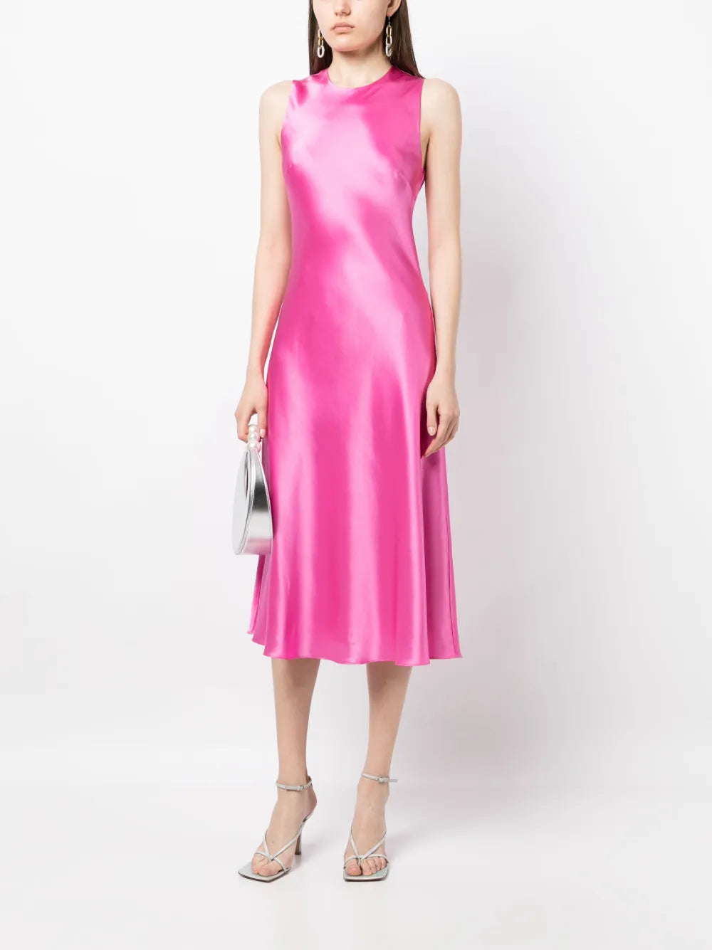 Sleeveless Flared-Skirt Silk Dress