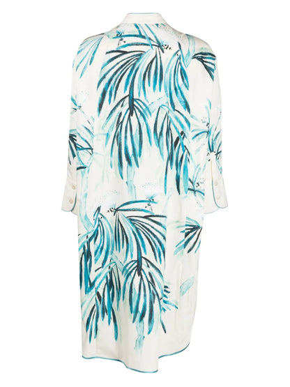Leaf-Print Cotton Shirt Dress