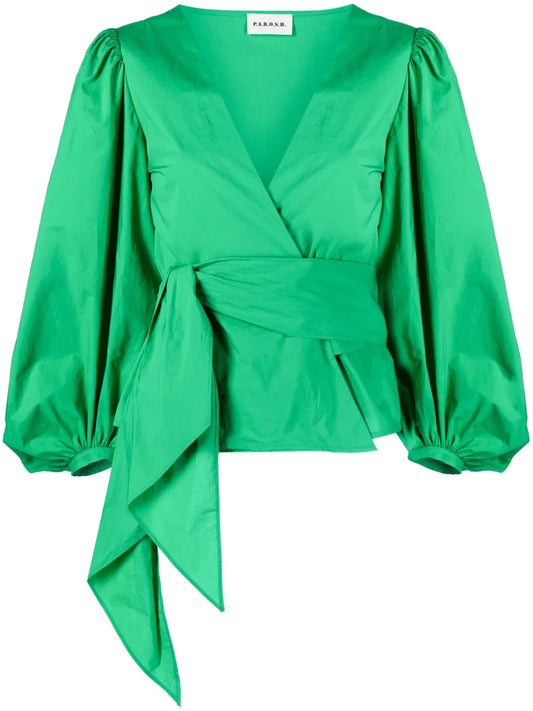 Wraparound-Style V-Neck Blouse