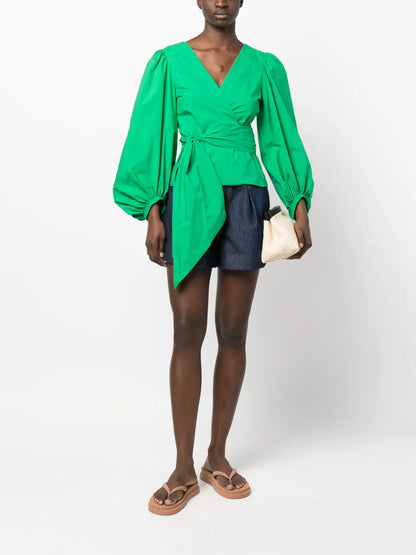 Wraparound-Style V-Neck Blouse