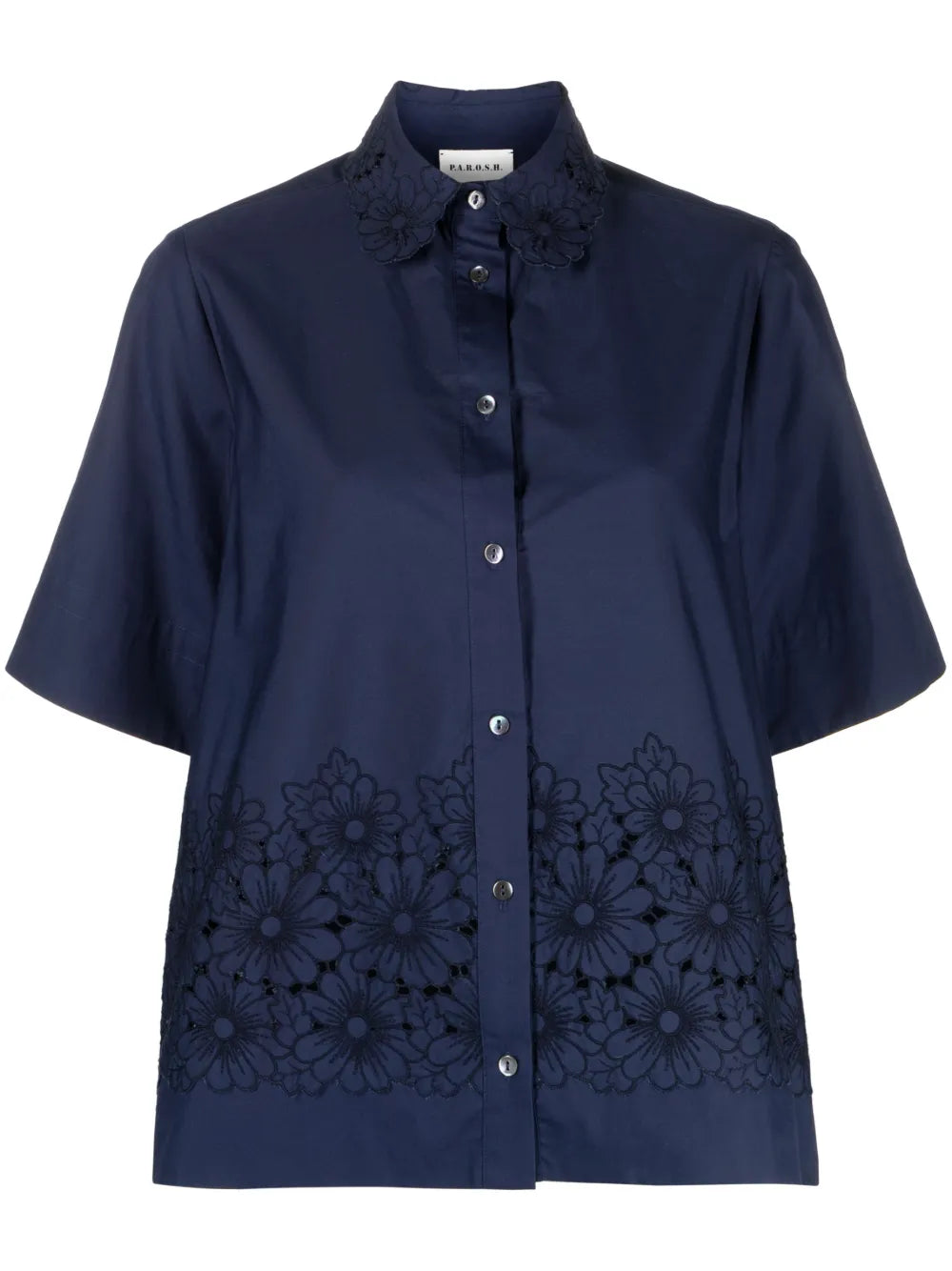 Floral-Embroidered Short-Sleeve Shirt