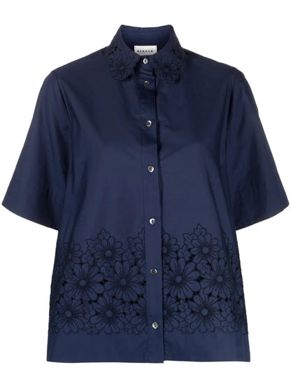 Floral-Embroidered Short-Sleeve Shirt