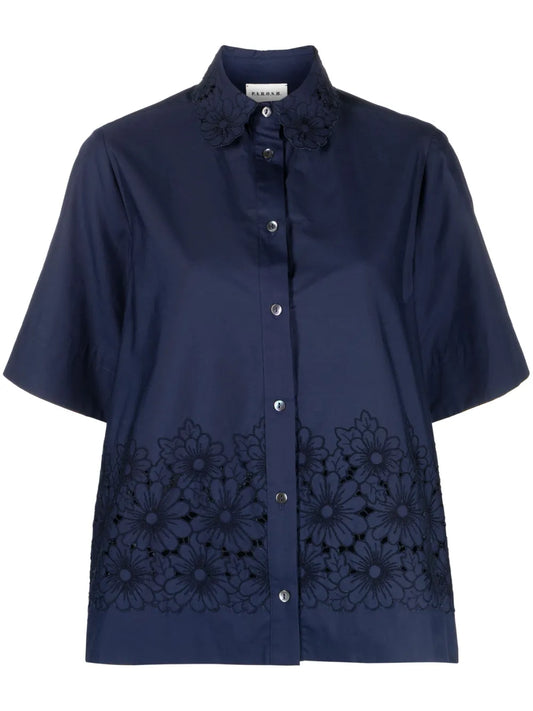 Floral-Embroidered Short-Sleeve Shirt