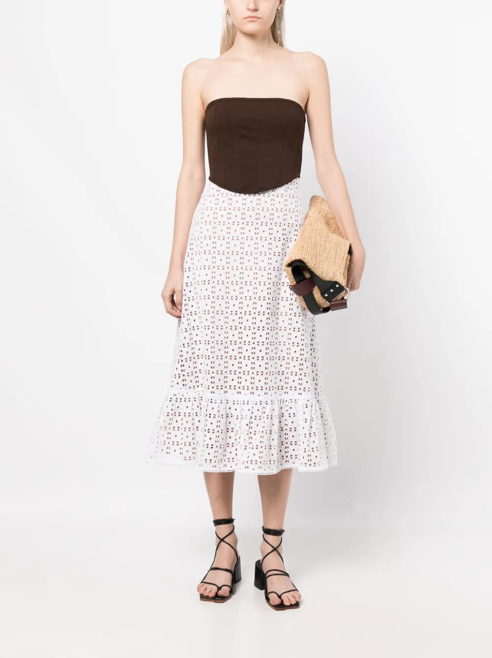 Eyelet-Detail Cotton Midi Skirt