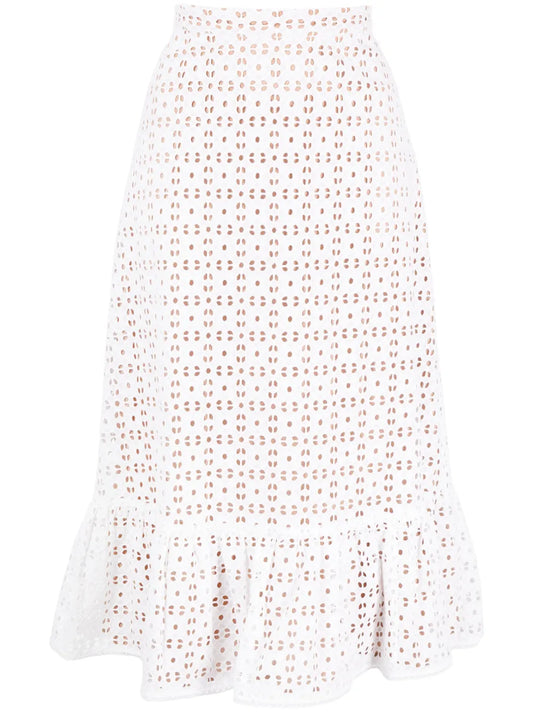 Eyelet-Detail Cotton Midi Skirt