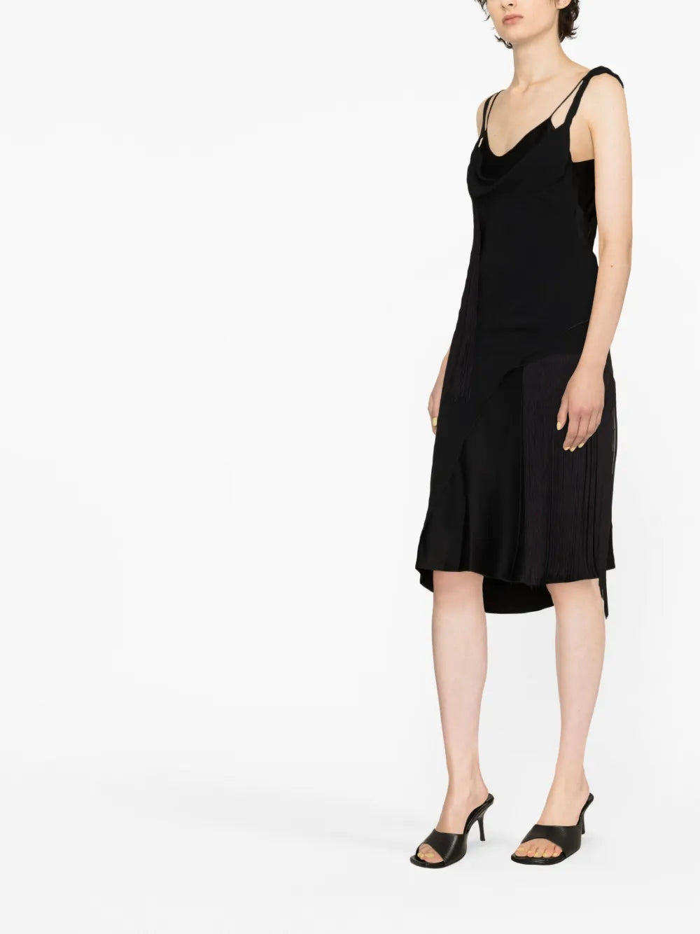 Asymmetric Fringed Slip Dress