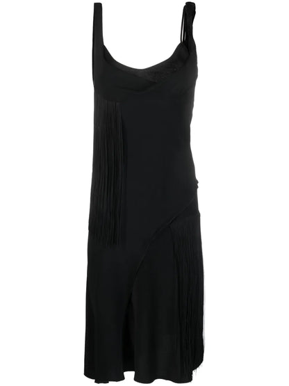 Asymmetric Fringed Slip Dress