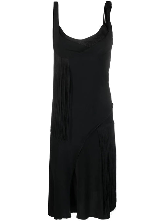 Asymmetric Fringed Slip Dress