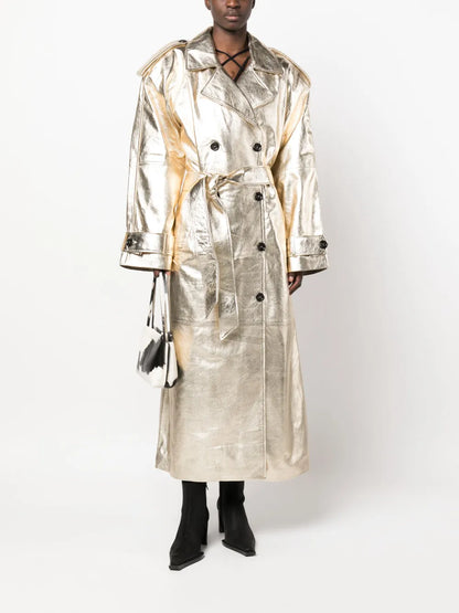 Double-Breasted Lamé Coat