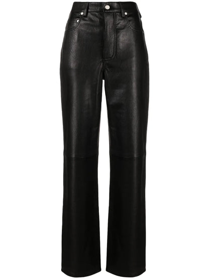 Grainy Leather Straight Trousers