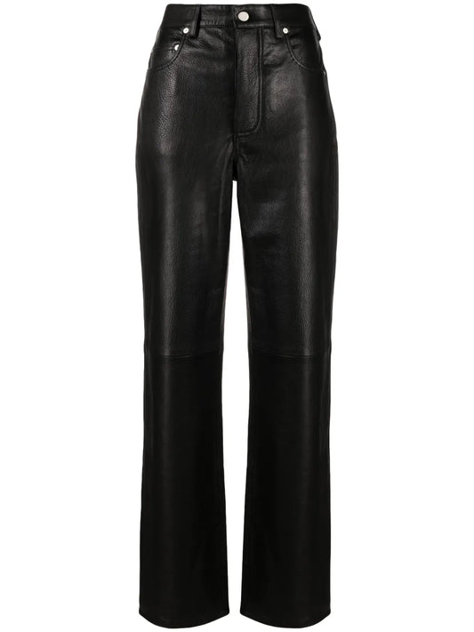 Grainy Leather Straight Trousers
