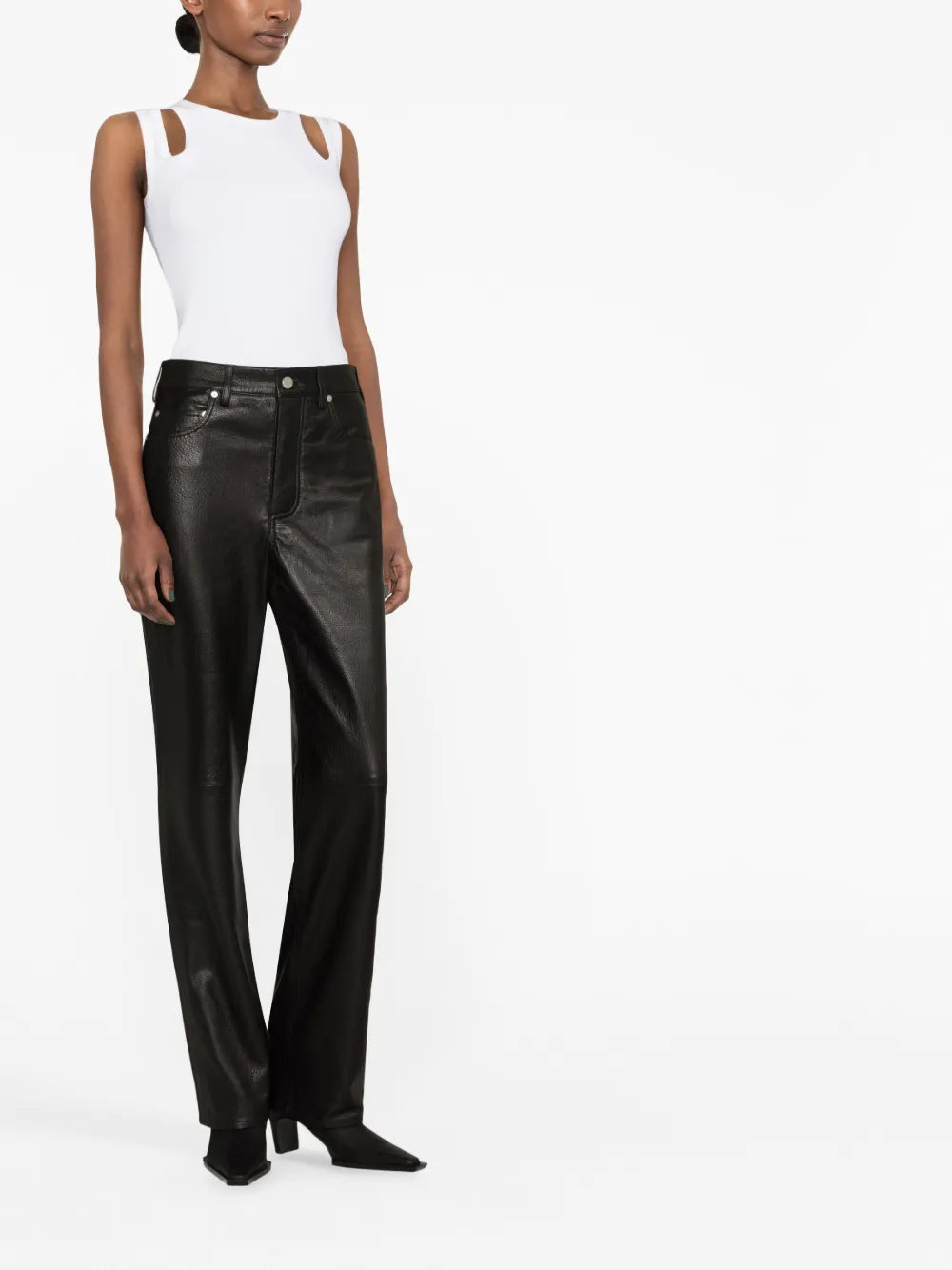 Grainy Leather Straight Trousers