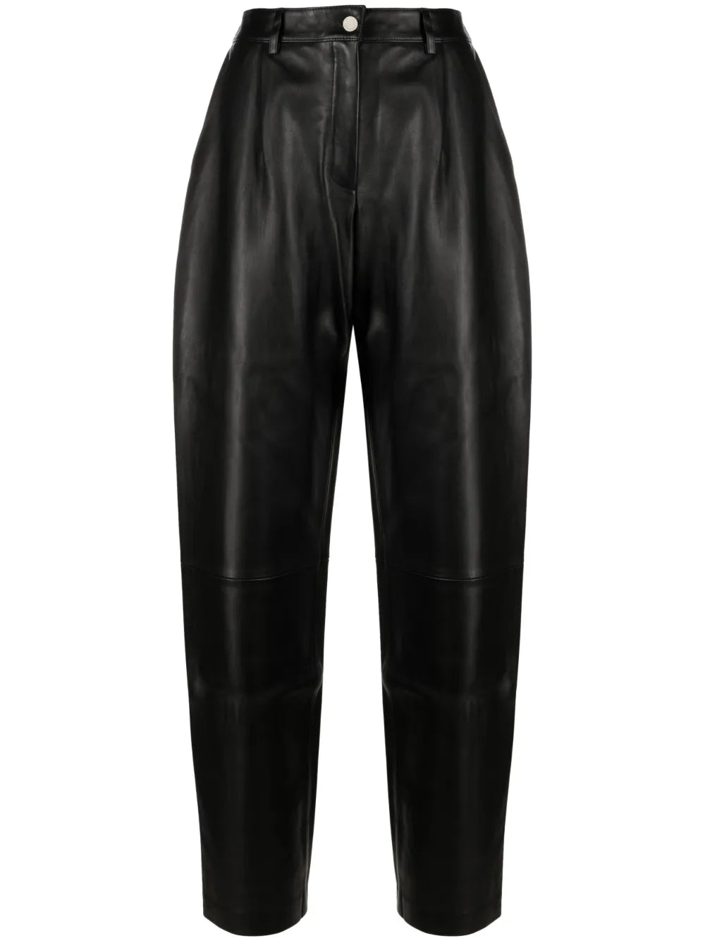 Pleated Leather Straight Trousers