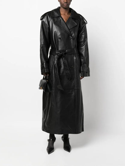 Double-Breasted Leather Coat
