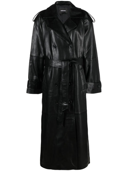 Double-Breasted Leather Coat