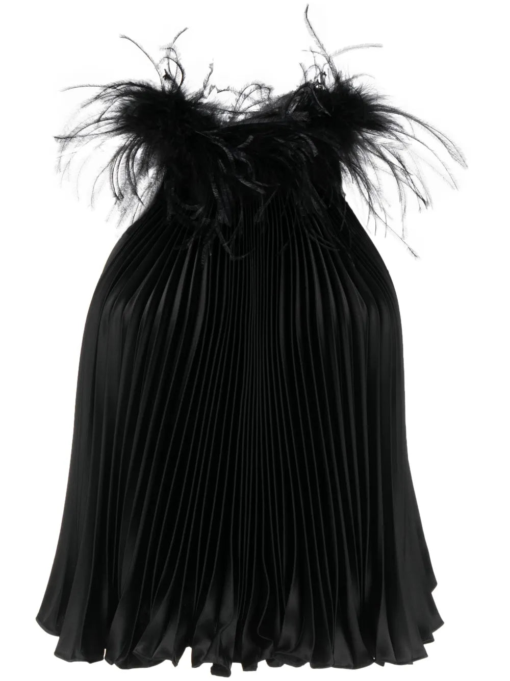 Feathered-Collar Pleated Top