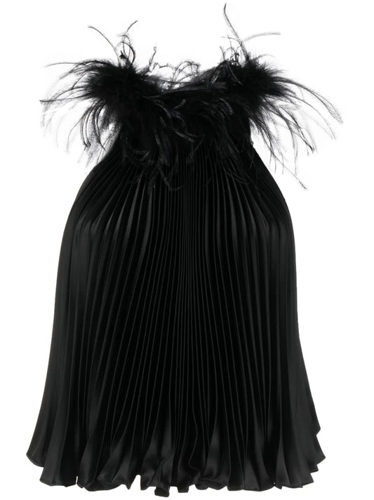 Feathered-Collar Pleated Top