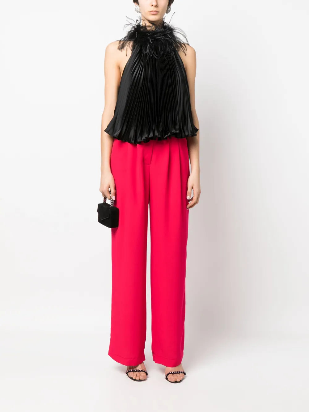 Feathered-Collar Pleated Top