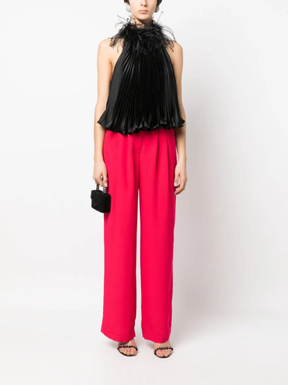 Feathered-Collar Pleated Top
