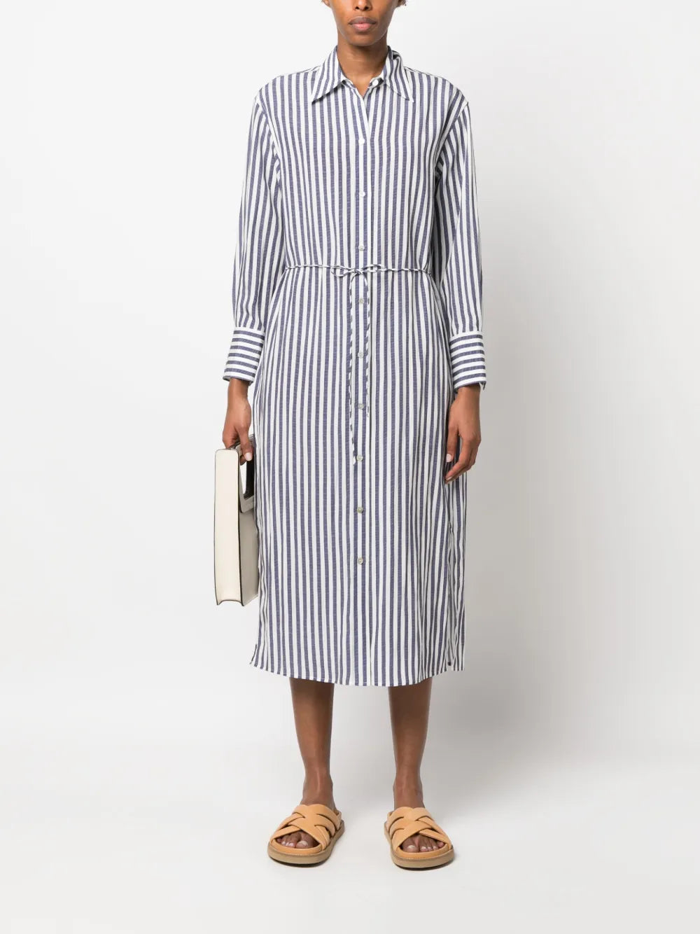 Striped Belted Midi Shirt Dress