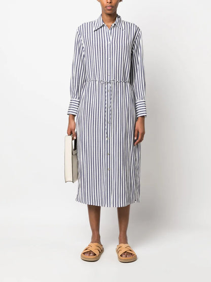 Striped Belted Midi Shirt Dress