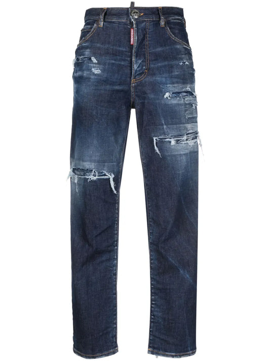 Distressed-Effect High-Waisted Jeans