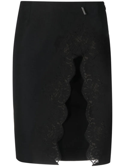 Lace-Detail Virgin Wool Skirt