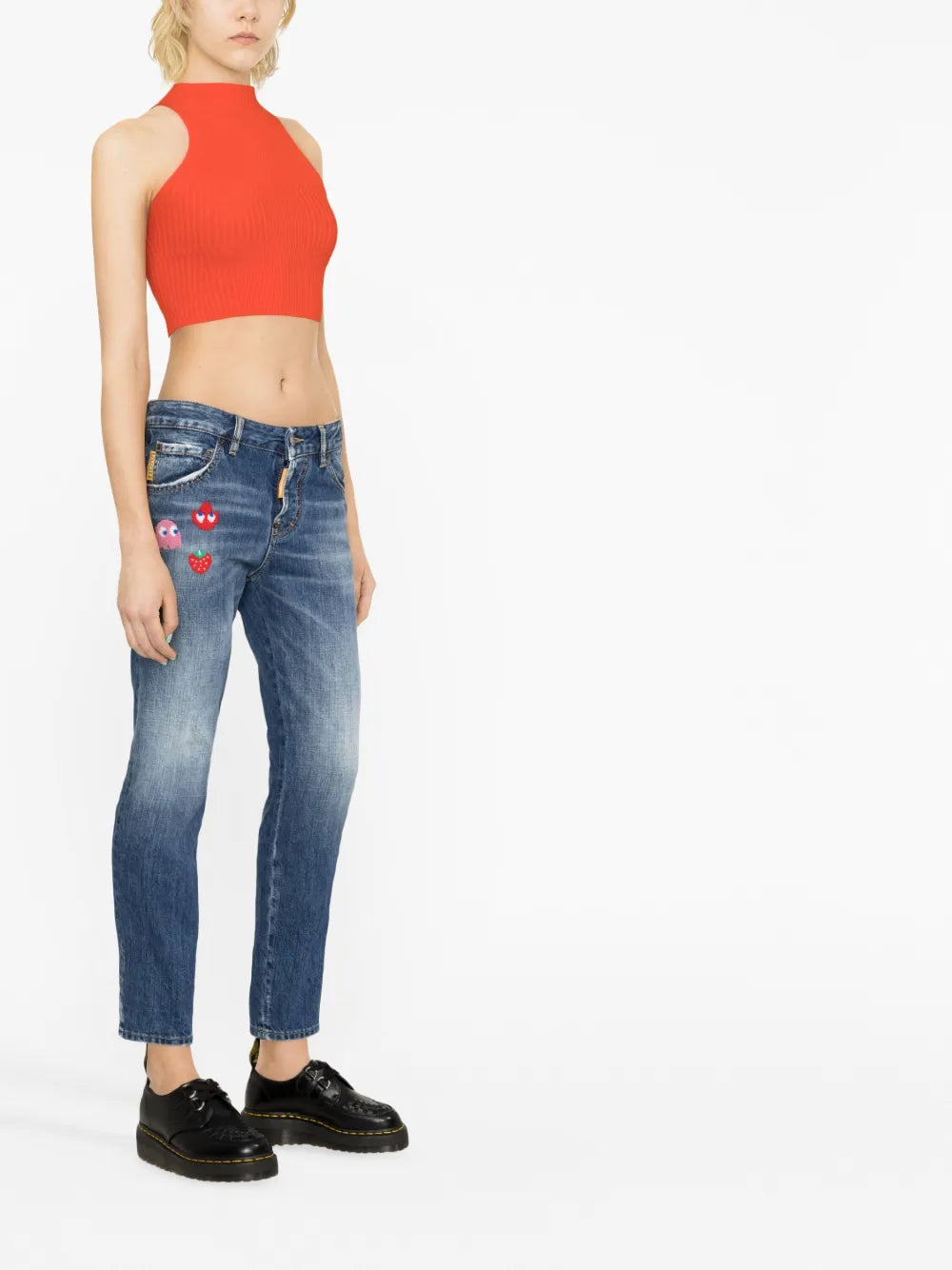 Patch-Detail Denim Jeans