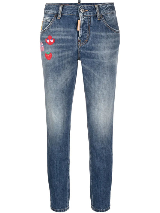 Patch-Detail Denim Jeans