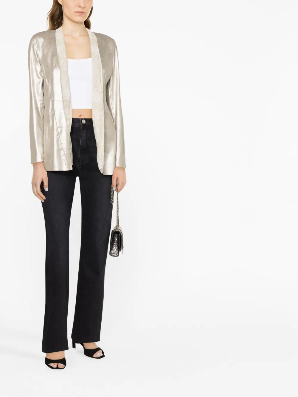 Open-Front Metallic Blazer