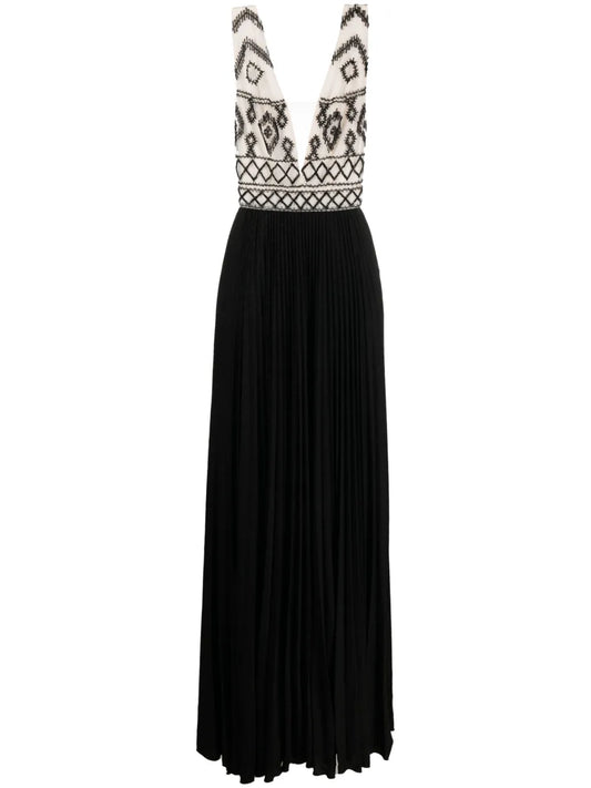 Rhombus-Embroidered V-Neck Gown