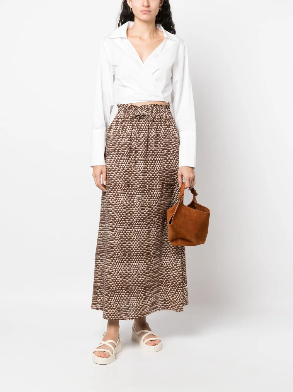 Graphic-Print Linen Skirt