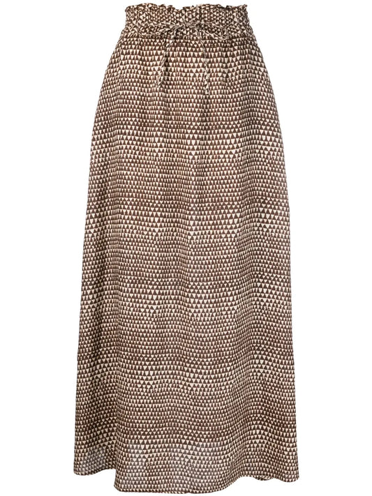 Graphic-Print Linen Skirt