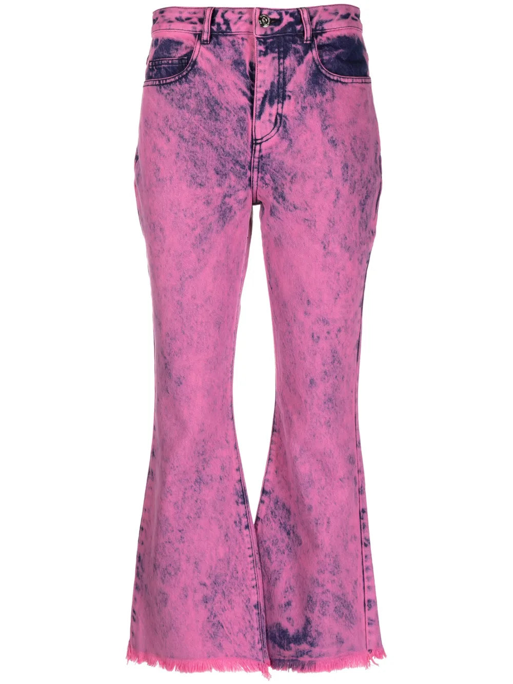 Bleached-Effect Flared Cropped Jeans