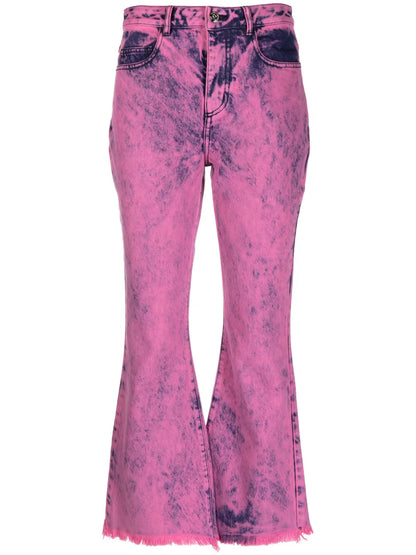 Bleached-Effect Flared Cropped Jeans
