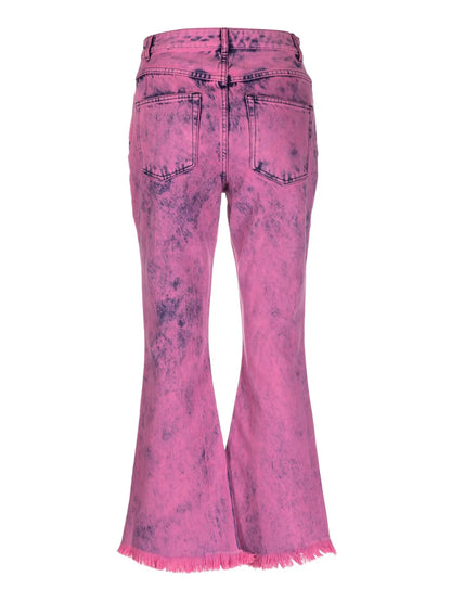 Bleached-Effect Flared Cropped Jeans