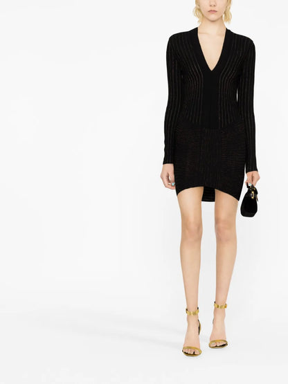 Ribbed V-Neck Mini Dress