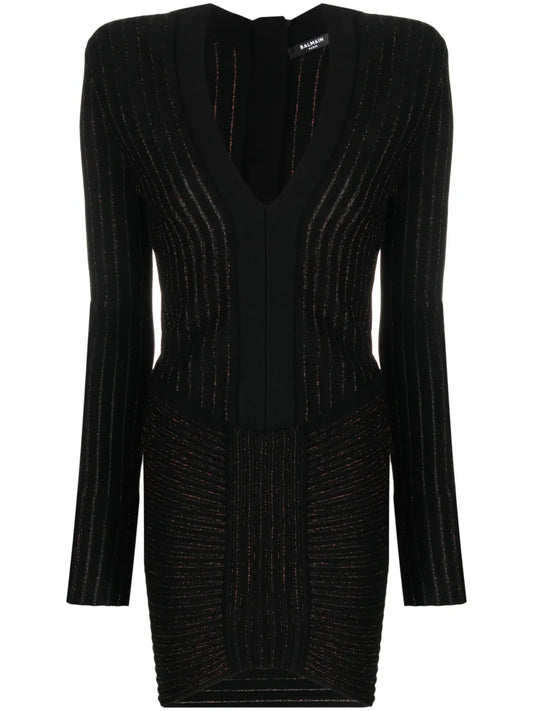 Ribbed V-Neck Mini Dress