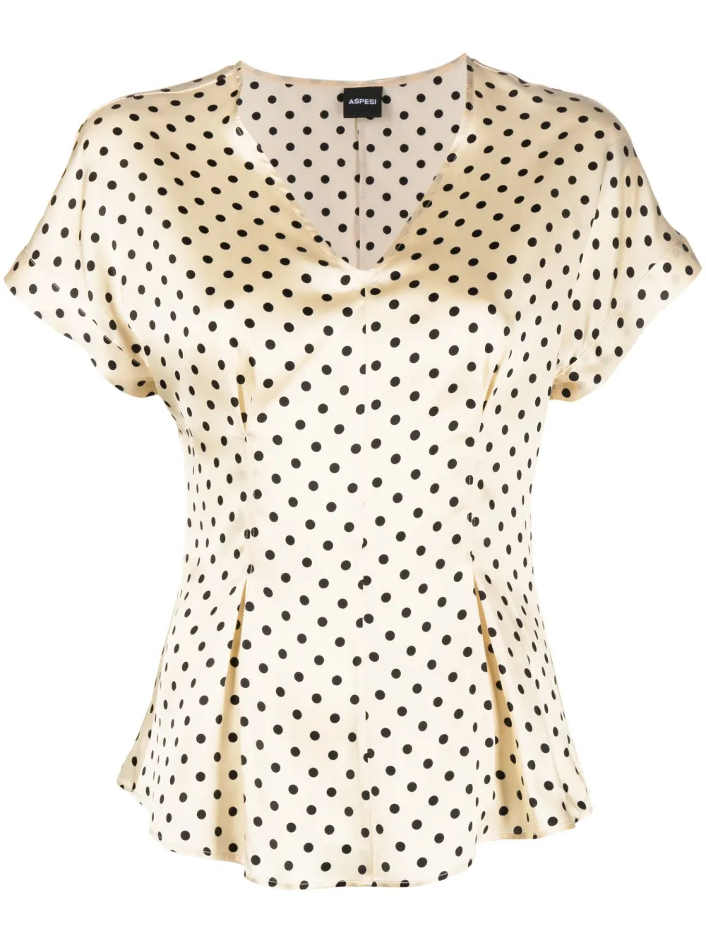 Polka-Dot Flared Silk Blouse