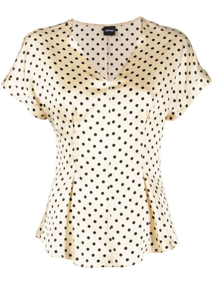 Polka-Dot Flared Silk Blouse