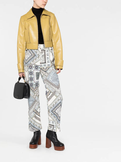 Patchwork-Print Straight-Leg Trousers