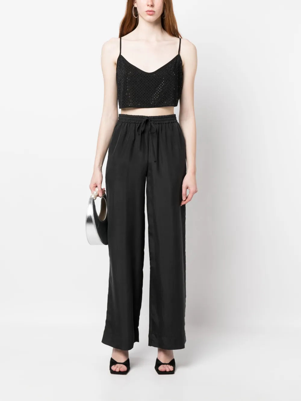 Cropped Wide-Leg Silk Trousers