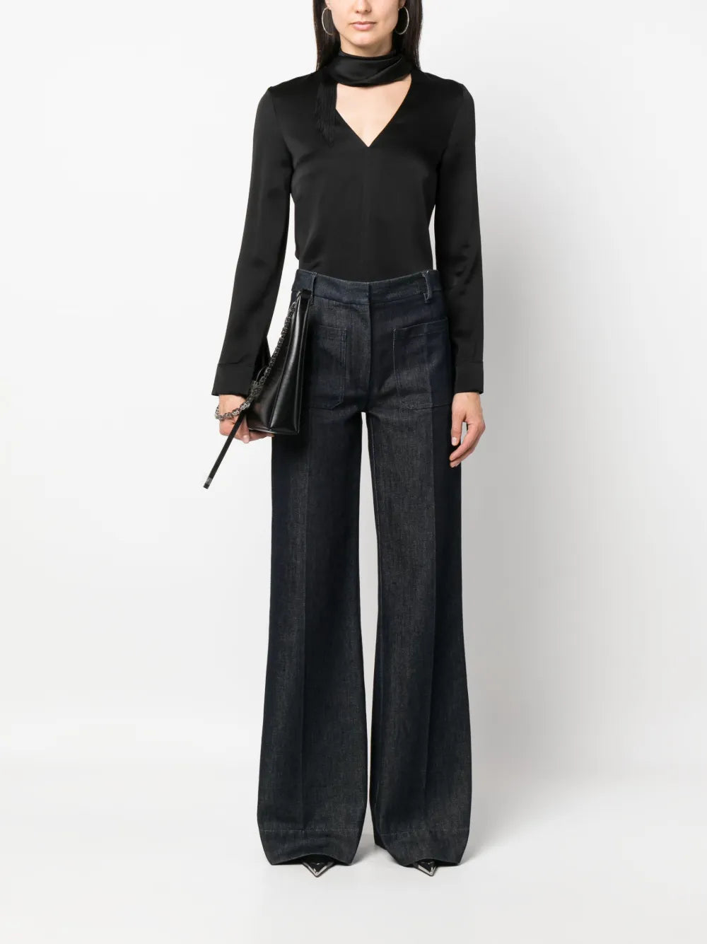 V-Neck Fringed Satin Blouse