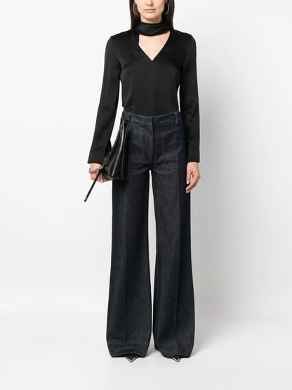 V-Neck Fringed Satin Blouse