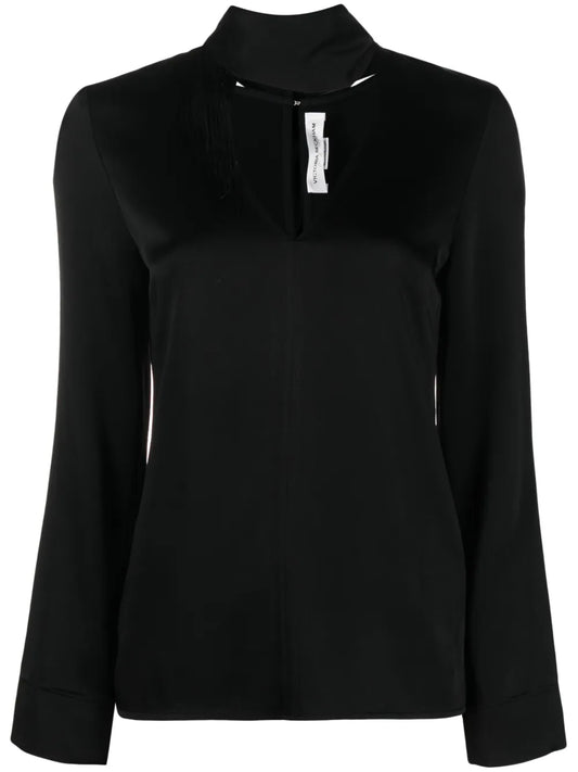 V-Neck Fringed Satin Blouse