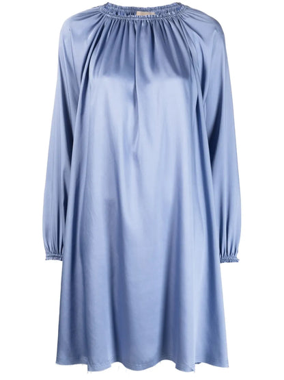 Gathered-Detail Long-Sleeve Dress