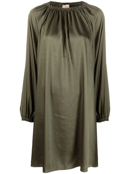 Gathered-Detail Long-Sleeve Dress