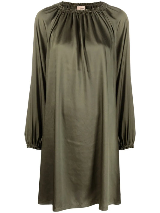 Gathered-Detail Long-Sleeve Dress
