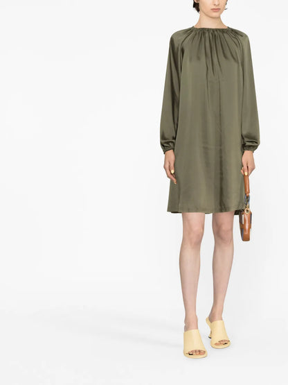 Gathered-Detail Long-Sleeve Dress