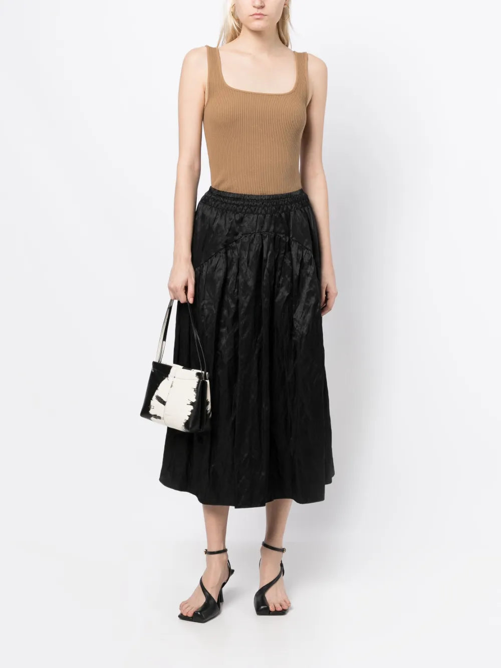 Elasticated-Waist Gathered Midi Skirt